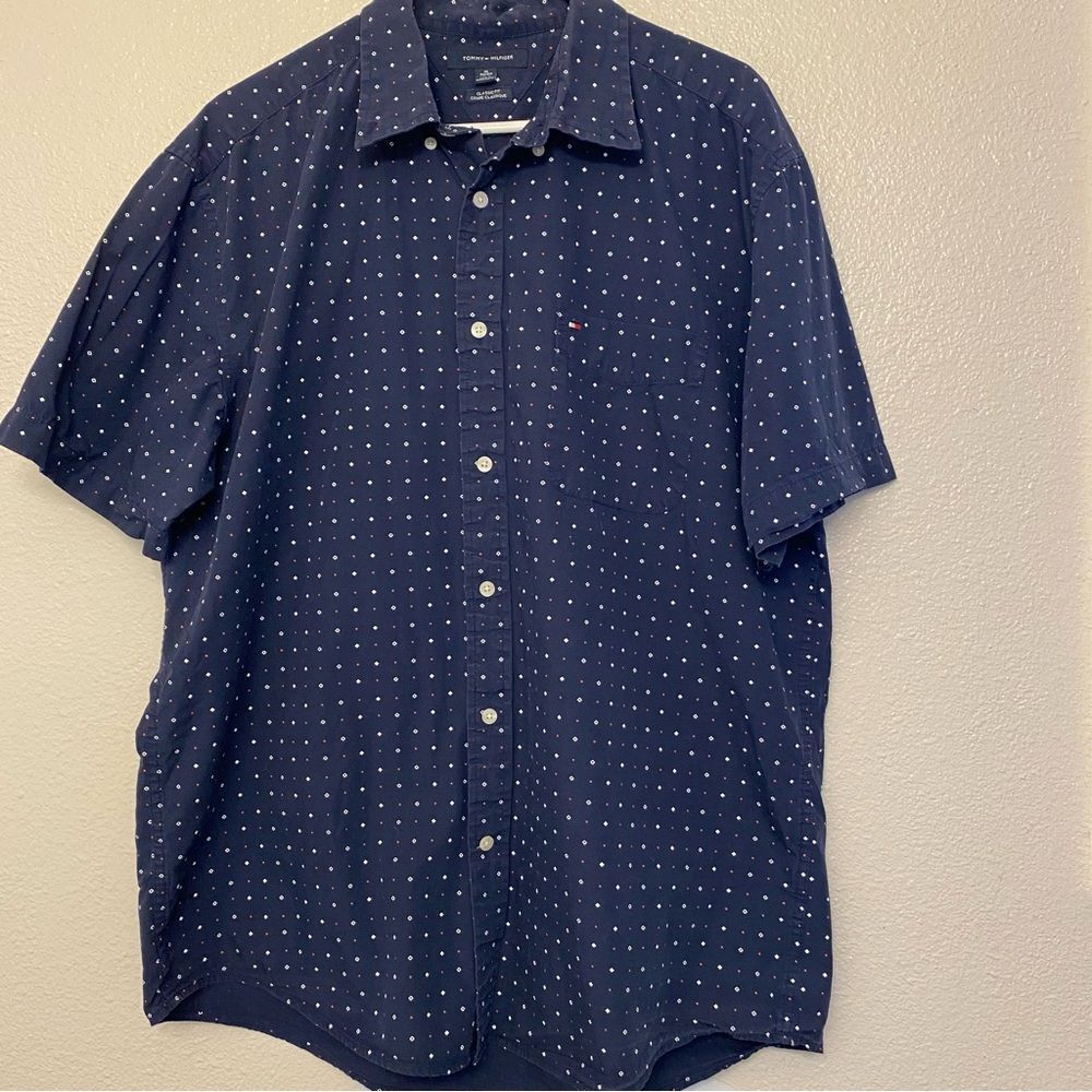 Tommy Hilfiger navy blue classic fit casual Button Up Shirt 100% cotton XL